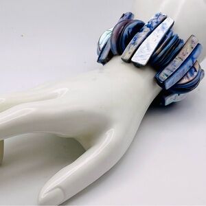 Gorgeous Shades of Blue Mother of Pearl and Abalone Shell Stretch Bracelet